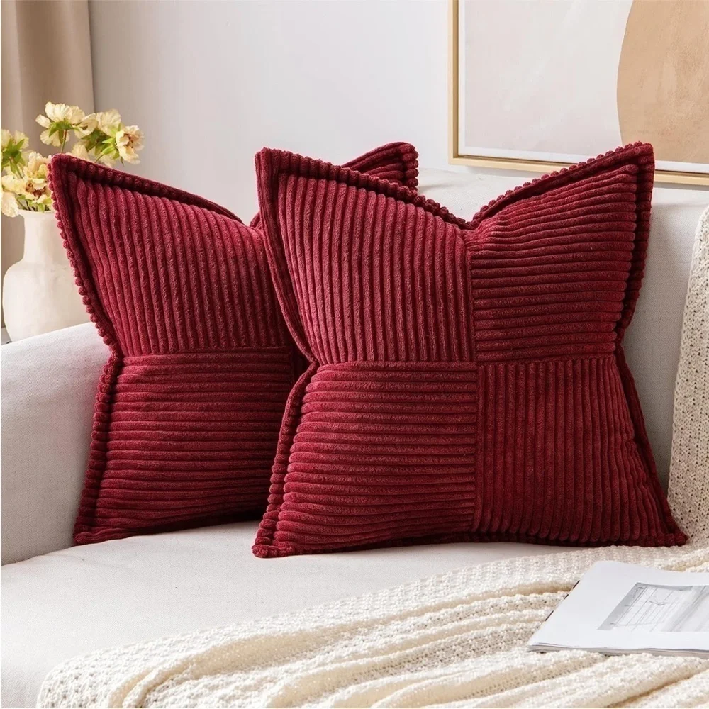 Red Striped Texture Corduroy Farmhouse Pillow Cover Luxury Soft Pillow Cover Set